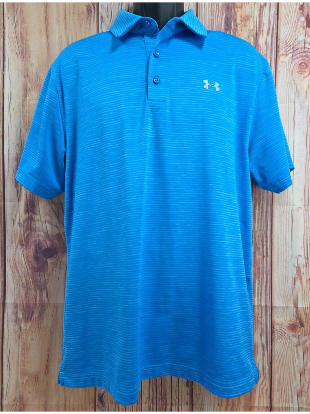 Under Armour Mens HeatGear Polo Large Blue Stripe Loose Fit